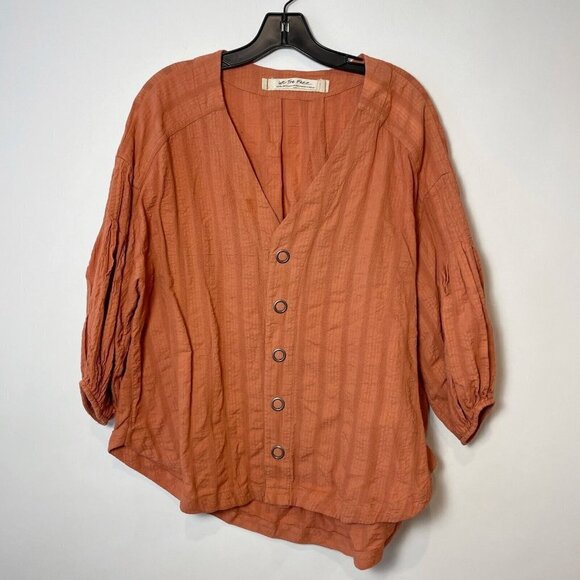 We The Free Feel It Still Wide Sleeve Blouse Rust Orange XS V-Neck Snap OB922235 - Picture 1 of 6